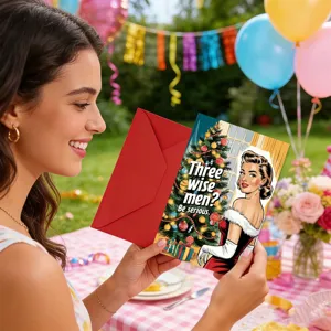 Retro Pin-up Weihnachts-Grußkarte mit rotem Umschlag lustiges Festtagsparty Geschenk Schreibwaren