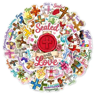 50pz Adesivi Croce Cristiana Vinile Impermeabile Citazioni Ispiratrici Set New