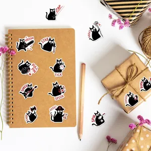 Cute funny black cat stickers waterproof vinyl sticker pack for journaling crafts laptop decor