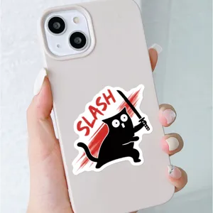 Waterproof funny black cat stickers, aesthetic creative journaling decor decals set.