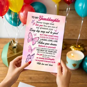 Carte de vœux rose papillon petite-fille message chaleureux bénédiction anglaise cadeau