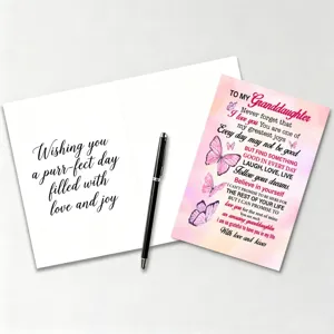 Ensemble de carte de vœux papillon rose pour petite-fille avec enveloppes et souhaits.