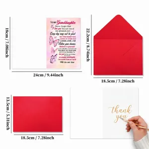 Ensemble de carte de vœux papillon rose pour petite-fille avec enveloppe et message doux.