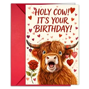 Süße Hochlandrind Geburtstag Grußkarte mit rotem Umschlag lustiges Tier Design Geschenk