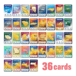 Set de tarjetas geograficas de estados de EE. UU., 36 piezas tarjetas educativas de mapas.