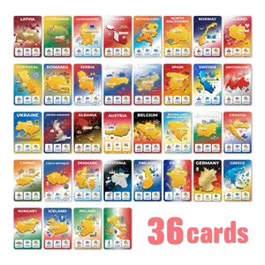 Cartas geográficas educativas de Europa, 36 piezas tarjetas de aprendizaje de geografía niños.