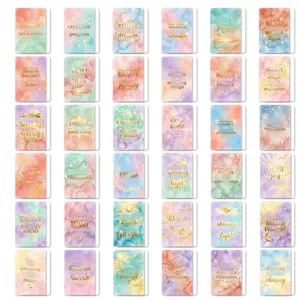 Lot de 36 cartes d'encouragement aquarelle avec citations inspirantes et dorure.