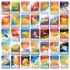 Conjunto de tarjetas educativas de geografia europea y mapas escolares para niños