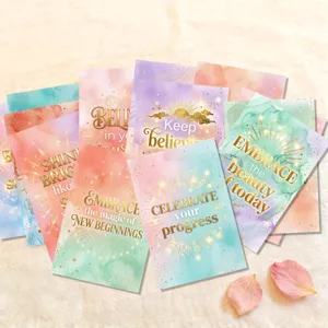 Cartes de vœux aquarelle feuille d'or inspirantes ensemble citations de motivation