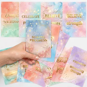 Set de cartes de motivation aquarelle avec citations inspirantes dorées pour la décoration.
