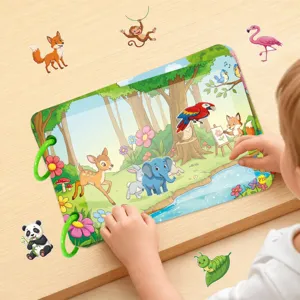 Detailed view of children animal cognitive quiet book sensory velcro sticker busy book