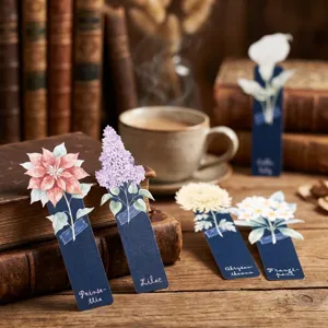 Botanical watercolor paper bookmarks set, floral design book page clips for reading lovers.