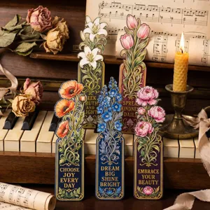 Gedetailleerd vintage bloemen boekenlegger detail met elegante artistieke illustraties op piano.