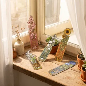 Set de 5 marque-pages floraux vintage citations inspirantes designs botaniques papier.