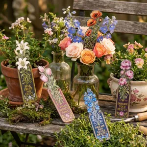 Vintage olieverf bloem bladwijzers set, esthetische inspirerende papieren boekenleggers voor lezen.