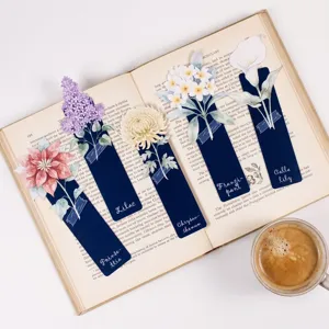 Fresh Watercolor Floral Paper Bookmarks Dark Blue Botanical Illustration Printed Book Page Markers For Students Office Reading Stationeries