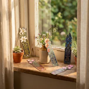 Set van 5 vintage olieverf bloem inspirerende papieren bladwijzers voor boeken lezen.