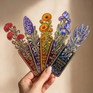 Vintage floral paper bookmarks set of 5 with inspirational quotes european style