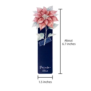 Watercolor poinsettia flower paper bookmark detail view, elegant floral stationery page marker.