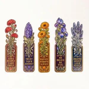 Vintage floral paper bookmarks set of 5 with inspirational quotes for reading and gifts.