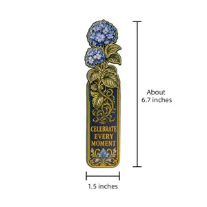 Marque-page en métal hortensia bleu vintage avec citation, accessoire de lecture 17cm