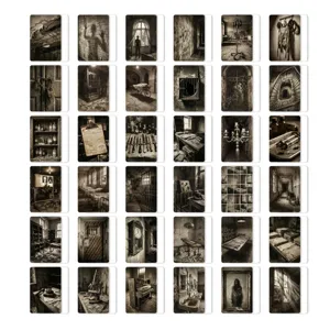 Dark gothic horror asylum illustration cards set, 36pcs vintage journaling postcards.