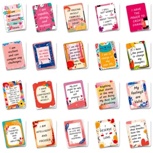 Motivational positive affirmation quote cards set, desktop encouragement notes for use.