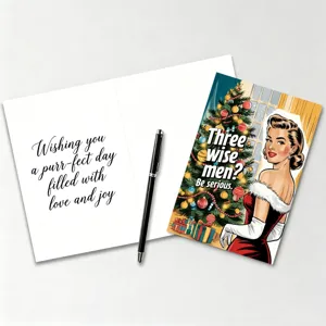 Vintage Weihnachtskarte mit lustigem Retro-Frauen-Design und Umschlag-Set für das Fest.