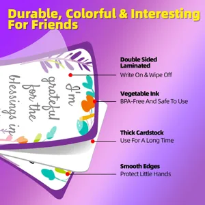 Detailed view of motivational greeting cards, featuring double-sided lamination and thick cardstock.