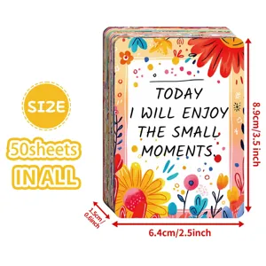 Pack of 50 inspirational quotes greeting cards with colorful floral designs for motivation.