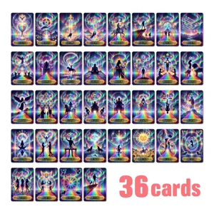 Holographic neon tarot cards set of 36 mystical cards with vibrant aurora design for game.