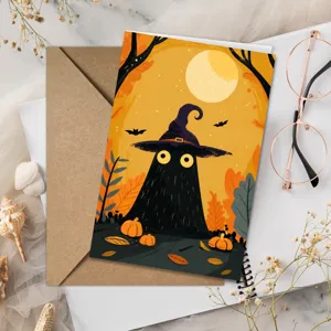Jolie carte de vœux d'Halloween avec design de fantôme et de citrouille, enveloppe incluse.