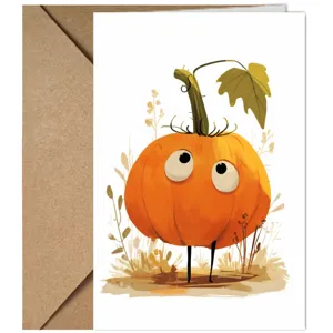 Joli ensemble de carte de vœux citrouille cartoon avec enveloppe kraft pour fête d'Halloween.