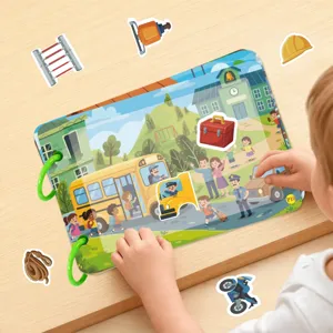 Reusable traffic theme busy book shape matching puzzle DIY interactive toy for kids