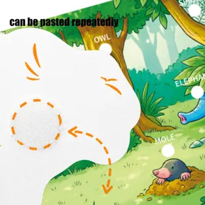 Children quiet book detail view showing interactive velcro animal cognitive theme.