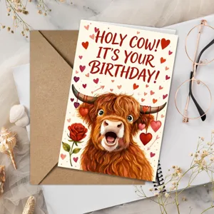 Süße Hochlandrind Geburtstag Grußkarte Set mit Umschlag, lustiges originelles Design Feier.