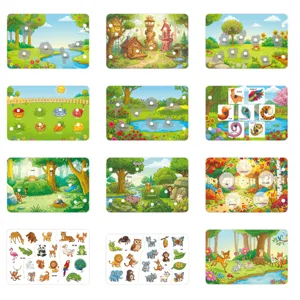 Kids early education animal cognitive quiet book velcro sticker busy book detail pages.