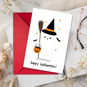 Set de carte de vœux Halloween avec charmant motif de fantôme et citrouille avec enveloppe.