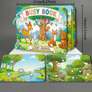 Kids animal cognitive quiet book detail, early educational Montessori toy with velcro stickers.
