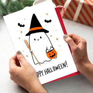 Carte de vœux d'Halloween mignon fantôme citrouille sorcière chapeau carte de fête avec enveloppe