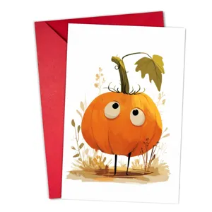 Carte de vœux Halloween avec enveloppe rouge illustration mignonne citrouille dessin animé