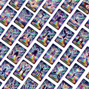 Holographic tarot card set with vibrant neon aurora artwork, perfect for divination and game.