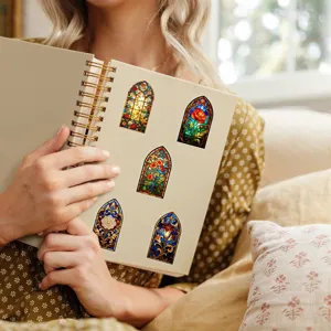 Autocollants de vitrail vintage, autocollants decoratifs PET etanches pour art de journal DIY.