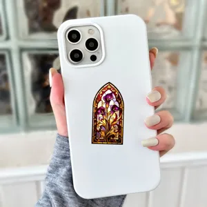 Autocollant de vitrail rétro pour téléphone, art floral gothique, étanche en PET décor.