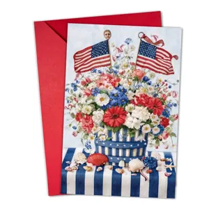 Set biglietto d'auguri per il Giorno dell'Indipendenza con busta rossa e bandiera USA