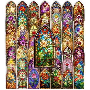 PET Autocollants Transparents Imperméables Rétro Gothique Vitrail Cathédrale Motif Floral Art Scrapbooking Journal DIY Décoration Matériel Pack