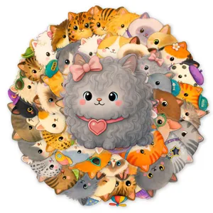 Mignons autocollants chats ronds étanches en vinyle pour bouteille d'eau ordinateur portable.