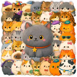 Autocollants PET Imperméables de Chat Dodu de Dessin Animé pour Bouteille d'Eau Ordinateur Portable Étui de Téléphone Papeterie