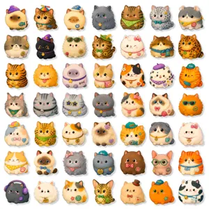 Lot de jolis autocollants de chats ronds étanches en vinyle pour gourde ordinateur portable