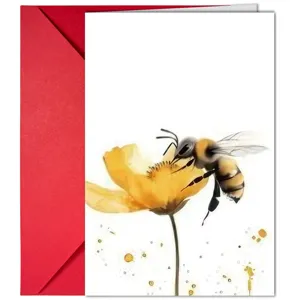 Carte de vœux aquarelle abeille exquise avec enveloppe rouge, design floral nature parfait.